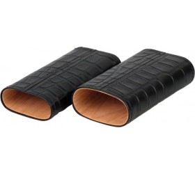Etui piele 3 trabucuri Crocodile Design Black