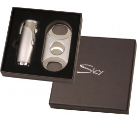 Set accesorii trabucuri bricheta si cutit Sky Chrome 238359