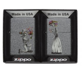 Set Zippo 28987 Iron Stone Couple Day Of Dead Skulls