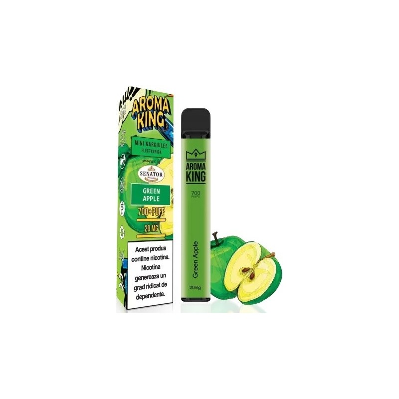 Mini narghilea electronica de unica folosinta Aroma KING Green Apple (700 pufuri) 20 mg
