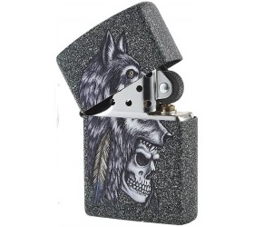 Bricheta Zippo Wolf Skull Feather Design 29863