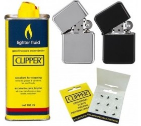 Set Clipper 2 Brichete Metalice, Flacon benzina 133 ml, 9 Pietre