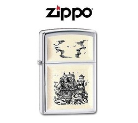 Bricheta Zippo Scrimshaw Ship Emblem