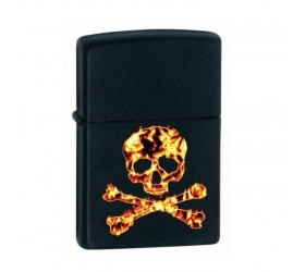 Bricheta Zippo Fiery Skull and Cross Bones Black Matte